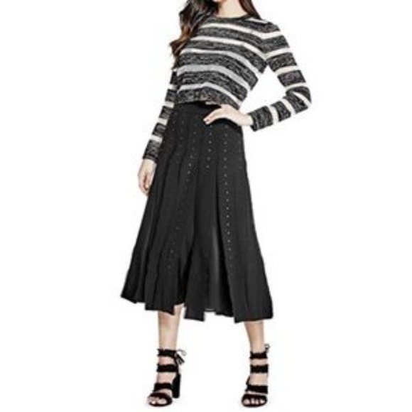 NWT GUESS Black Studded Lita Flyaway Midi Skirt - Picture 1 of 10